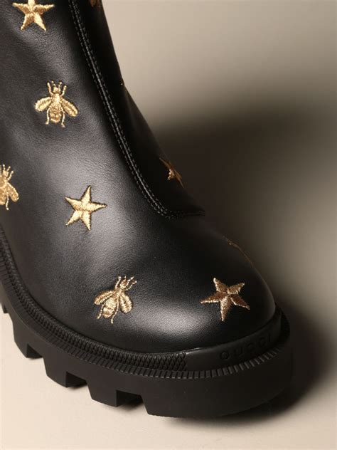 black gucci shoes with bee|Gucci star and bee boots.